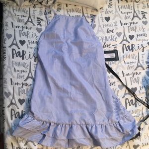 Blue stripped square neck frill dress